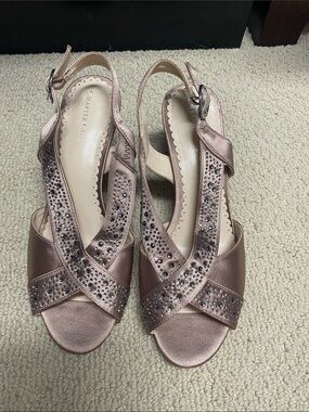 Women's Rose Gold Slingback Sandals with Rhinestone Accents